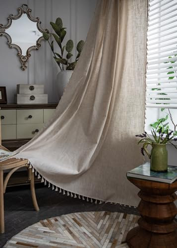 iyoimono Boho Vorhänge Beige Leinen Einfarbig Vintage Vorhänge Landhausstil Häkeln Stricken Gardinen,Polyester Baumwolle Lace Transparent Vorhang für Küche Wohnzimmer Schlafzimmer,2 Stück,B150×H200cm