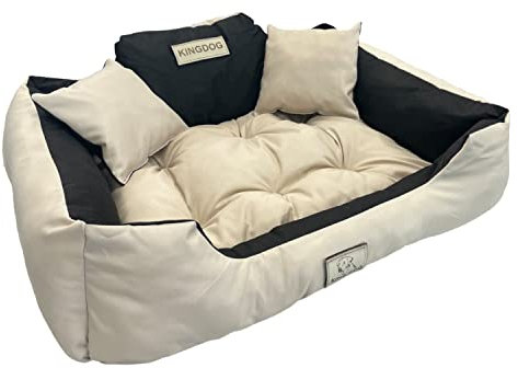 KingDog Hunde- und Katzenbett mit Zwei Kissen Hundekissen Hundekorb Haustierbett Waschbar Wasserdichtes PVC-Material (3XL 145x115cm, Beige)