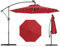 GOPLUS 3M Parasol Deporte avec 32 LED Solaires, Parasol de Jardin Extérieur 8 Baleines avec Tissu Protection Solaire, Parasol Inclinable Rotatif à 360° pour Patio, Terrasse, Base Non Incluse (Rouge)
