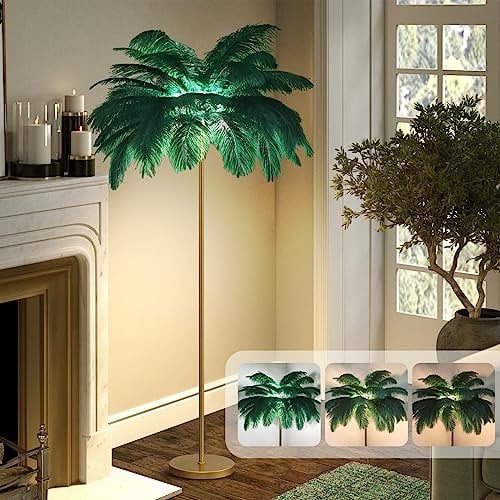 Ostrich Feather lamp,black pink Gold Floor lamp feather led standing lamp for Daughter's Room can be DIY Applicable to living room lamp decoration (green)