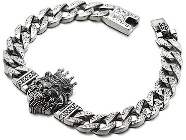 VOYADE S925 Sterling Silber Löwenkopf Armband Für Männer, Vintage Sterling Silber Armband.,Silber,22cm