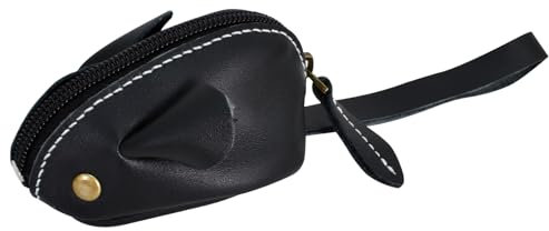 Kleingeldbörse Maus aus Leder Schlüsseletui Kuhfell Schlüsseltasche Münzbörse Münzbeutel Coin Purse Klein Geldbörse Klein Geldbeutel Münzbeutel Bargeld für Frauen Kinder Mädchen (Schwarz)
