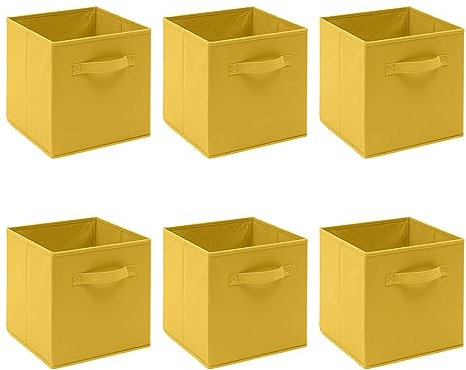 Kamorry Storage Bins, Set of 6 Storage Cubes with Handle,Foldable Fabric Storage Boxes, Fit Cube Storage Unit 26.5cmx26.5cmx28cm (6 Pack, Yellow)