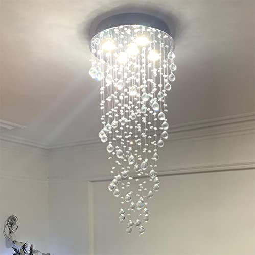 A1A9 Double Spiral Crystal Chandelier Lighting, Clear K9 Crystal Droplet Ceiling Lights Chrome Flush Mount Pendant Lamp for Living Room, Dining Room, Hallway, Foyer, Lounge, Size: D40cm H90cm