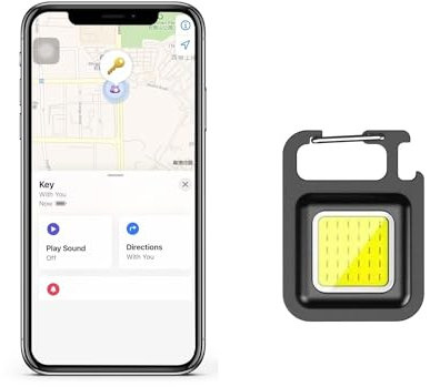 LED Keychain Flashlight Mini COB Torch 500 Lumen with 3 Light Modes, Works with Apple Find My App finding your items(iOS only) , Rechargeable Emergency Light with Folding Bracket Bottle Opener Magnet