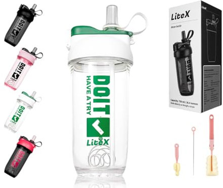 Litex Shaker Bottles for Protein Shakes, 26oz Blender Shaker Bottle for Pre-Workout,Shaker Cups with Straw, BPA-free Tritan Mixer Bottles for Protein Powder,with Cup Brush and Instructions (White)