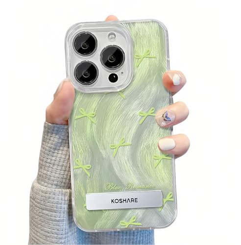 Tybiky Compatible with iPhone 13 Pro, Shiny Laser Mobile Phone Case for Girls, Women, Cute Shockproof PC Case, Full Screen Arcs, Colour Stars, Feather Yarn Case for iPhone 13 Pro Bumper Cover, Green