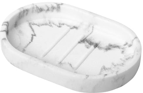 Luxspire Seifenschale, Bar Seifenhalter, Seifenschale mit erhöhtem Design, ovale Seifenschale Seifenbehälter für Badezimmer Waschbecken Küche Counter, Kies Weiß