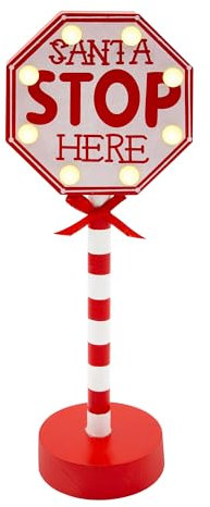 The Christmas Workshop 73609 Santa Stop Here LED Sign / 8 Warm White Lights/Battery Operated with Timer Function / 12 x 8 x 30.5cm