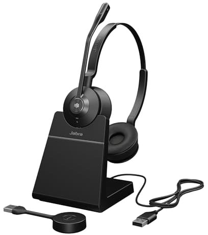 Jabra Engage 55 Stereo-Headset MS, Link 400a DECT-Adapter USB-A, Engage 55 Tischständer, 1,2 m USB-C-auf-USB-A-Kabel, Tragetasche, Garantie und Warnung (Sicherheitsbroschüren)