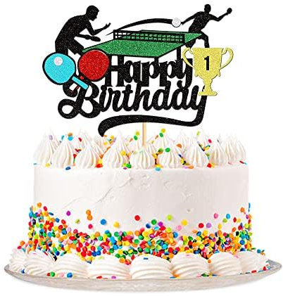 1 x Tischtennis-Kuchendekoration – Sportkuchendekoration – Kuchendekoration Happy Birthday, Artikel zur Dekoration von Geburtstagstorten für Männer und Frauen