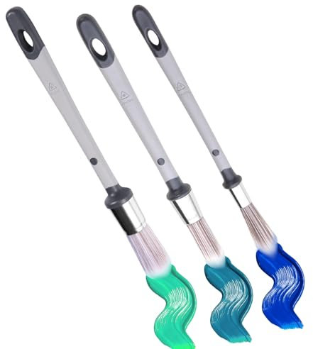 3PCS Small Paint Brushes for Decorating Plastic Round Paint Brush Grey Edging Paint Brush 3 Types Size Paint Brushes for House Wall Edges Furniture Coloring Baseboards Corners Narrow Areas Touch Up
