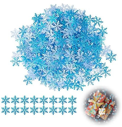 300 Stück Schneeflocken-Konfetti, Weißes und Blaues Schneeflocken Deko, Streudeko Weihnachten Konfetti, Tischdeko Weihnachten Winter deko, Glitzer Schneeflocken