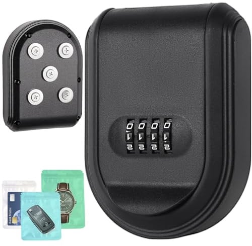 Dayear 2Pcs Magnetic Key Box with Combination Lock, 10 Pcs Strong Magnets Key Holder Box Under Car, 2 in 1 Lock Key Safe Wall Mounted Hider A Key for Storage Indoors,Outdoors/Black