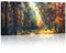 Herbst Wälder Sonnenschein Mit Rahmen Leinwand Bilder, Natürlich Dschungel Wald Bild auf Leinwand Bild Kunstdruck, Modern Wandbilder XXL Deko für Wohnzimmer Schlafzimmer fertig zum Aufhängen 100x50cm