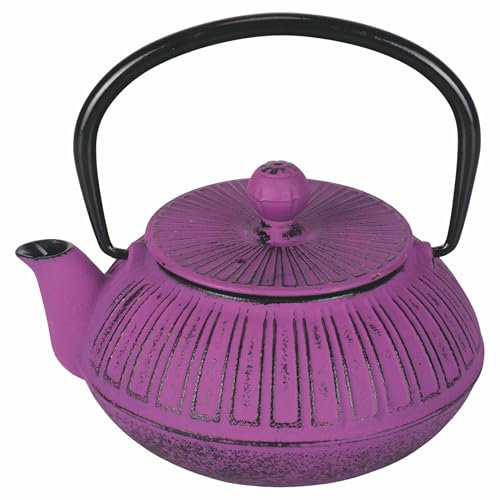Théière 600 ml en fonte poignée pliable, filtre en acier inoxydable, violet