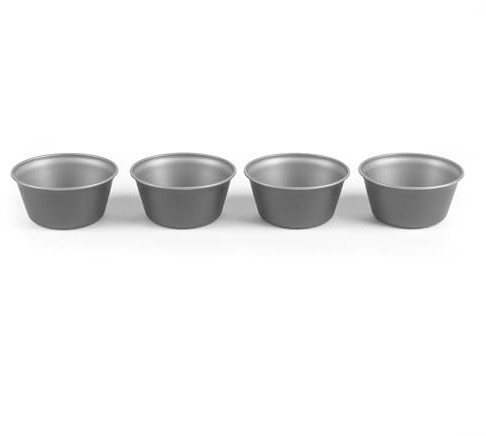 Salter Essentials Round Dariole Mould Set, 4 Pack, 9cm Carbon Steel | PFOA-Free Non-Stick Coating, Dishwasher Safe, Oven Safe, Air Fryer Safe, For Muffins, Tarts, Individual Desserts