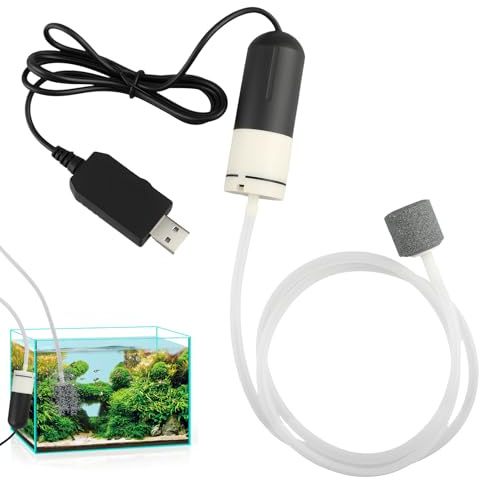 Mini USB Aquarium Luftpumpe Leise Sauerstoffpumpe mit Luftstein