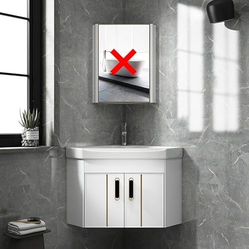 Pounjsd Lavabo de esquina con grifo, Fregadero esquinero colgado para cocina, Mueble Baño con Lavabo, lavabo suspendido con mueble, tocadores para espacios pequeños, Blanco, 48 * 48cm