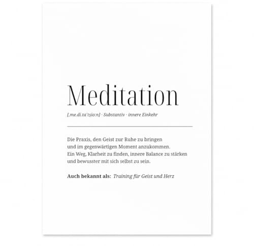 Meditation Definitionsposter A3 – minimalistisches Typografie Poster mit deutscher Definition – Meditation Wandbild für Yoga, Achtsamkeit & Selfcare – ohne Rahmen