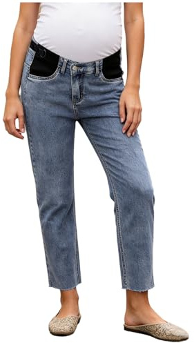 Aislor Gravida kvinnor, jeans, gravidjeans, jeans med djup gren, hög midja, denimbyxor, mammor, gravida, smal passform, streetwear, blå, XXL