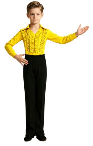 Aislor Pojkar danströja, latindansbyxor, gymnastikdräkt, latindansdräkt, set, gul 110–116