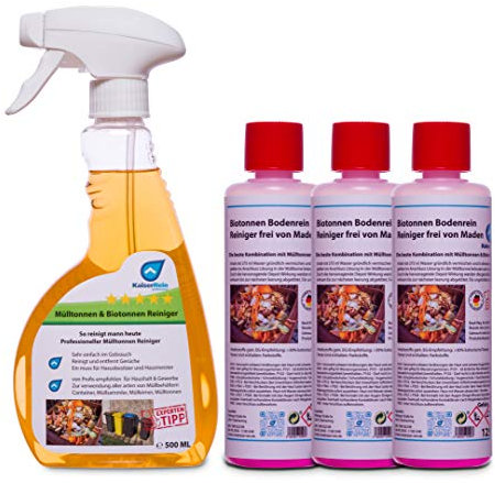 KaiserRein Mülltonnenreiniger & Biotonnenreiniger 500 ml (1) mit Geruchsabsorber/Geruchsneutralisierer + 3 x Bodenreiniger Langzeitwirkung (2) 125 ml für Bio-Tonnen und Müll-Tonnen