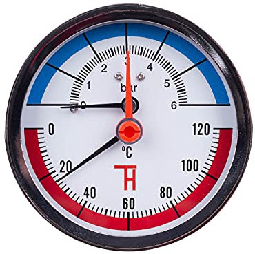 THERMIS Manomètre de température Thermomanomètre 0-6 bar 0-120°C raccord arrière G1 / 2 (80 mm) 3082