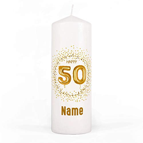 Herz & Heim® personalisierte Geburtstagskerze zum runden Geburtstag mit Wunschnamen 50. Geburtstag