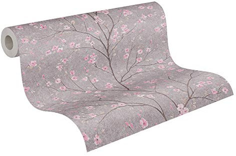 Livingwalls Vliestapete Metropolitan Stories Tapete mit Kirschblüten Mio Tokio 10,05 m x 0,53 m grau rosa 379122 37912-2