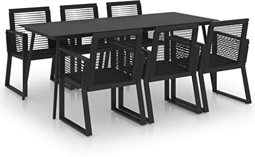vidaXL Gartenmöbel 7-TLG. Sitzgruppe Gartengarnitur Sitzgarnitur Gartenset Gartentisch Esstisch Gartensessel Tisch Sessel PVC Rattan Schwarz