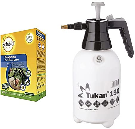 Fungicida Polivalente De Acción Preventiva Y Curativa A Base De Cobre + Tukan 150, Pulverizador De Presión De 1,5 Litros Con Boquilla De Latón Ajustable Y Válvula De Presión