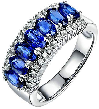 Gualiy 18Karat Ring Damen, Weißgold Ring mit Saphir mit Blau Oval Saphir und Diamant 2.2 Carat Echt Schmuck Ring Größe 52 (16.6)