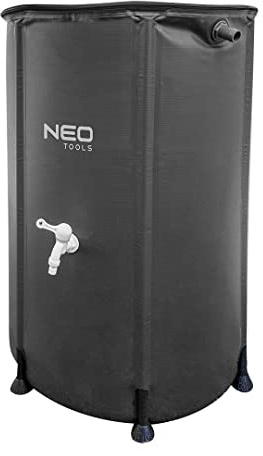NEO TOOLS Zusammenlegbarer Regenwasser-Sammelbehälter, UV-beständiges | Reißfestes PVC, Zapfhahn, Unteres 3/4-Ventil, Reißverschluss, Sieb, Keine Verunreinigungen wie Blätter, 60x88 cm