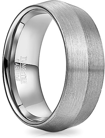 NUNCAD Bague Homme Argenté en Tungstène Alliance avec Bord de Couteau Anneau Simple pour Mariage 8mm Taille 54.4(17.3)