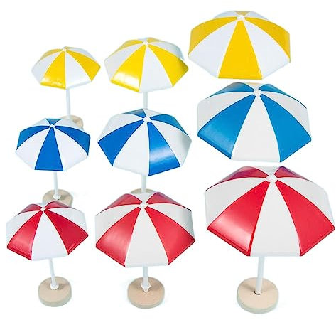 Leadigol 9 stücke Miniatur Sonnenschirm, Strand Sonnenschirm, Micro Landschaft Gartenmöbel PVC Ornamente, Miniatur Figuren Fairy Garden Bonsai Decor Mini Strand Fake Umbrella