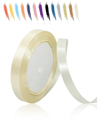 Cremeweiß 10mm Satinband 23 Meter, Polyesterband, verschönern Sie Ihre Bastelarbeiten und Feiern, ideal für Geschenkverpackungen, Dekorationen, Hochzeitsautoband, Bänder zum Basteln