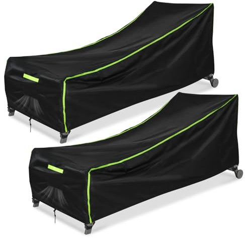 GARPROVM Lot de 2 housses de protection pour chaise longue - Résistante aux intempéries - 200 x 75 x 40/70 cm - Tissu Oxford 210D - Imperméable à la poussière - Avec ventilation - Bâche d'extérieur