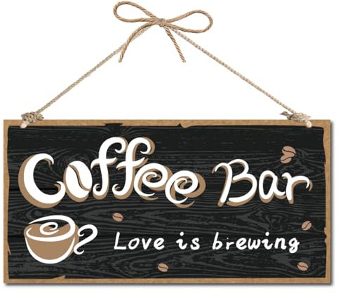CREATCABIN Kaffeebar-Dekor,Holzschild,Dekoratives Holzschild Für Zuhause,Zum Aufhängen,Wandkunst,Holzbrett,Türschild,Rustikale Vintage-Küchendekoration Für Kaffeehausecke,30x15cm Love is Brewing