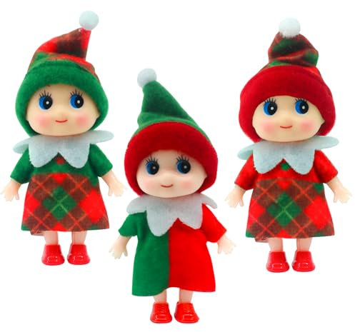 3 Stück Mini-Puppe Elf Weihnachten Baby Winziger Weihnachtself für Mädchen und Jungen,Puppe Baby Elf im Regal Weihnachten Neuheit Spielzeug Puppen Elfen Spielzeug für Weihnachten Neujahr Geschenk