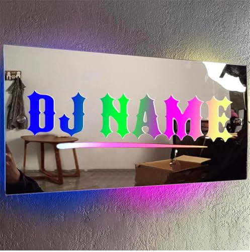 Custom Name Disc Music Player Wall Art Sign With LED Light, Personalized DJ Earphones Mirror Sign, DJ Headphones Led Neon Light Sign Wall Hanging Decor Musical Instrument