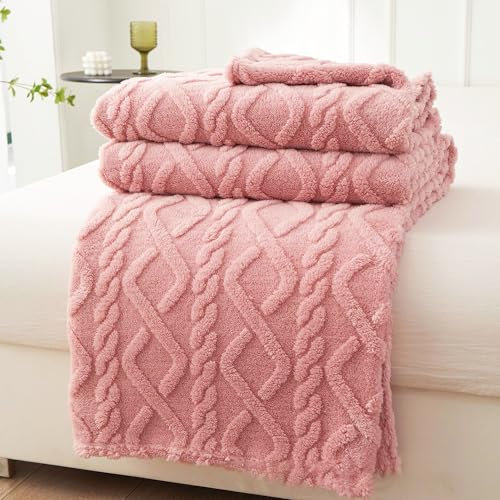 VANJOROY Fleece Blanket Large Throw for Sofa and Bed,400 GSM Lightweight Blanket, 100% Microfiber Fuzzy Soft Warm Cozy Fluffy Wool Throw for Chair,Couch,Travel.. (Pink, 200×230cm)