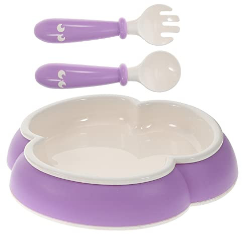 IWOWHERO 1juego Utensilios De Entrenamiento Para Bebés Incluye Cuchara y Tenedor De Plato Antivuelco Ventosa Para Alimentación Infantil