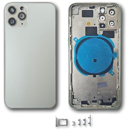Smartex® Chasis de Vidrio + Carcasa Trasera y Botones Laterales Compatible con iPhone 11 Pro Back Cover + Frame (Blanco)