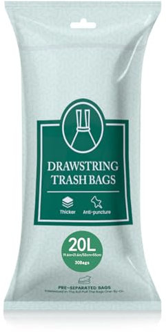 OKKEAI Müllbeutel 20l mit Zugband Weiß Mülltüten Reißfest Kleine Müllsäcke Bad Kosmetikeimer Abfallsäcke,30 Stück