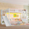 YEHTOKHOME Lit Loft 90x200cm avec étagères et lumières LED,Moderne lit Simple avec Toboggan et escalier,Multifonctionnel lit en Bois avec Garde-Corps et sommier à Lattes(sans Matelas) (Blanc 2)