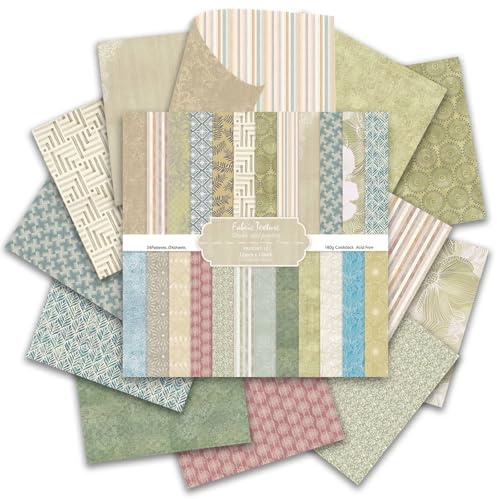 Scrapbook Papier 24 Blatt Doppelseitiges Muster Bastelpapier (Fabric) | 30.5 x 30.5cm Texture Dekorpapier, Decoupage Papier Block, Scrapbooking Papier Set für DIY Fotoalbum Journals Dekoration