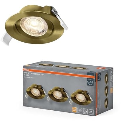 Osram Spot Set LED Einbaustrahler Verstellbar 4,9W Messing | Spot Set Recess Adjustable, Spot lights and ceiling spots, Grünes Messing, 90 mm dia, 25000 h, 3-Pack