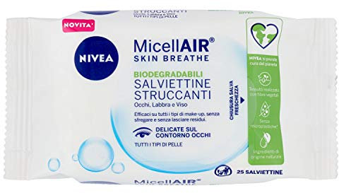 NIVEA MicellAir® Skin Breathe Lingettes Démaquillantes 25 pièces, Lingettes Démaquillantes pour tous les types de maquillage, Lingettes visage délicates en tissu 100% naturel