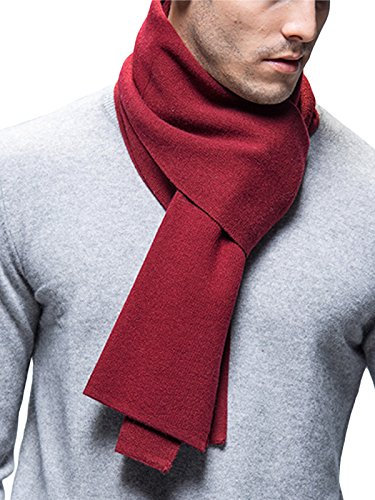 WANYING Winter Herbst Herren Strickschal Wolle Gestrickter Schal Warm Weich Einfach Schick Gentleman - 180 * 30 cm Einfarbig Burgund Rot